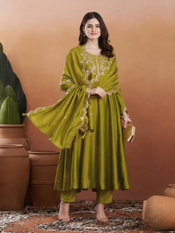 Embroidered Cotton Silk Stitched Anarkali Gown