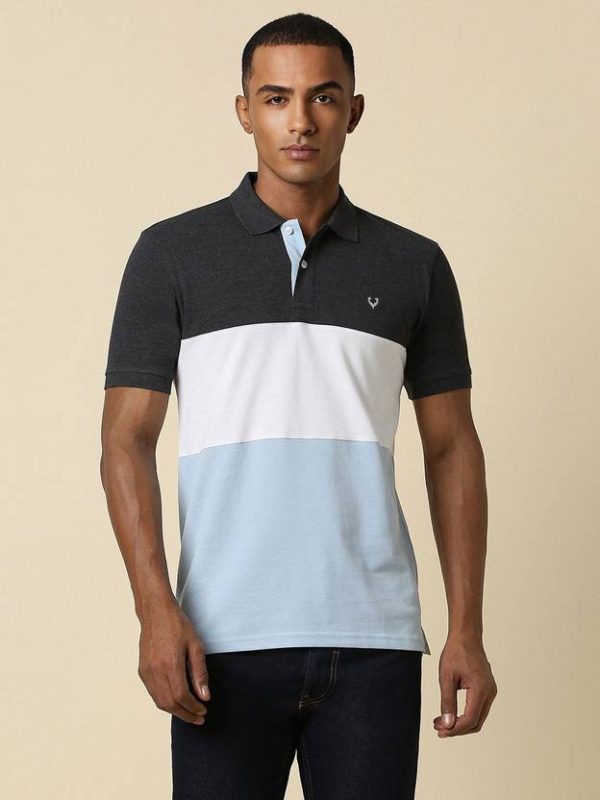Men Colorblock Polo Neck Cotton Blend Multicolor T-Shirt