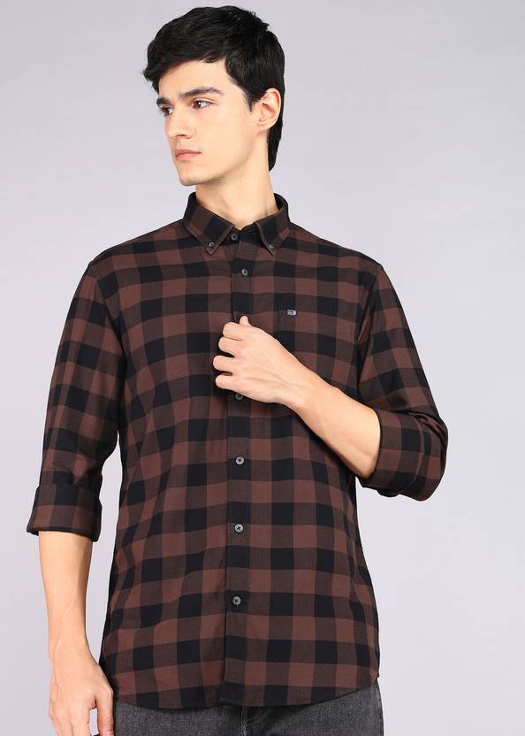 Men Slim Fit Checkered Button Down Collar Casual Shirt