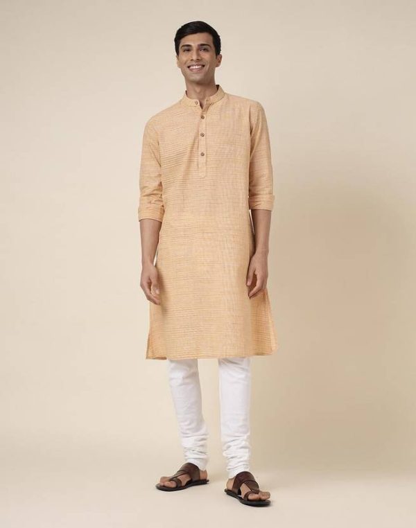 Men Woven Design Pure Cotton Straight Kurta