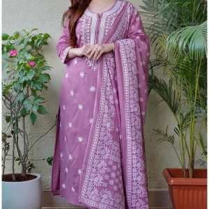 Women Cotton Blend Kurta Pant Dupatta Set