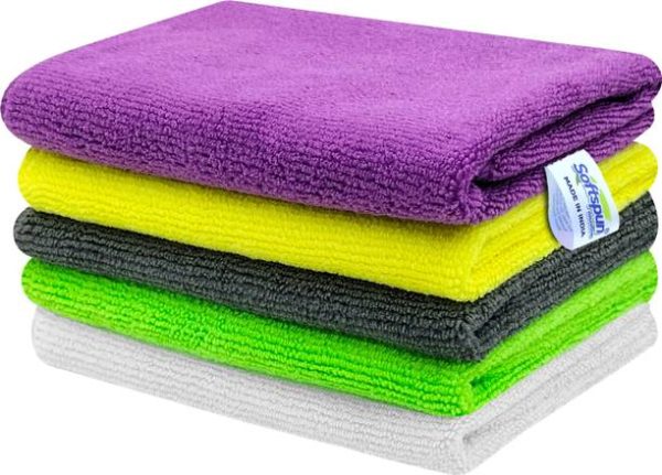 SOFTSPUN Microfiber Vehicle Washing  Cloth (Pack Of 5, 340 GSM)