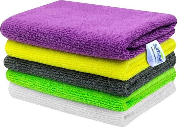 SOFTSPUN Microfiber Vehicle Washing Cloth (Pack Of 5, 340 GSM)